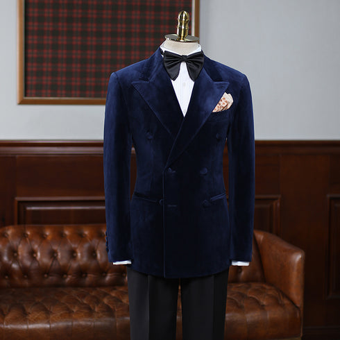 Deep Blue Velvet Blazer – Inspired by Classic Men’s Velvet Suits Plus Size